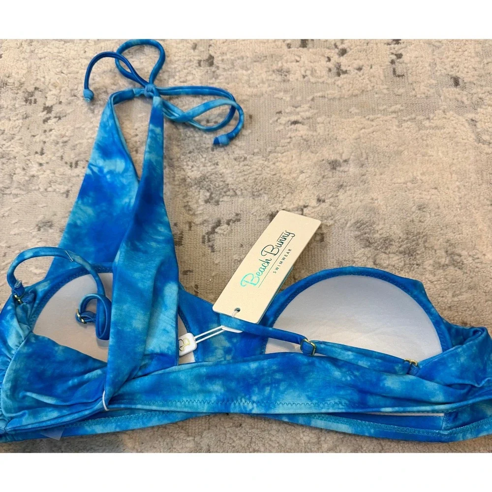 Beach Bunny x Chanel Iman Blue Tie Dye One Shoulder Bikini Top XL New